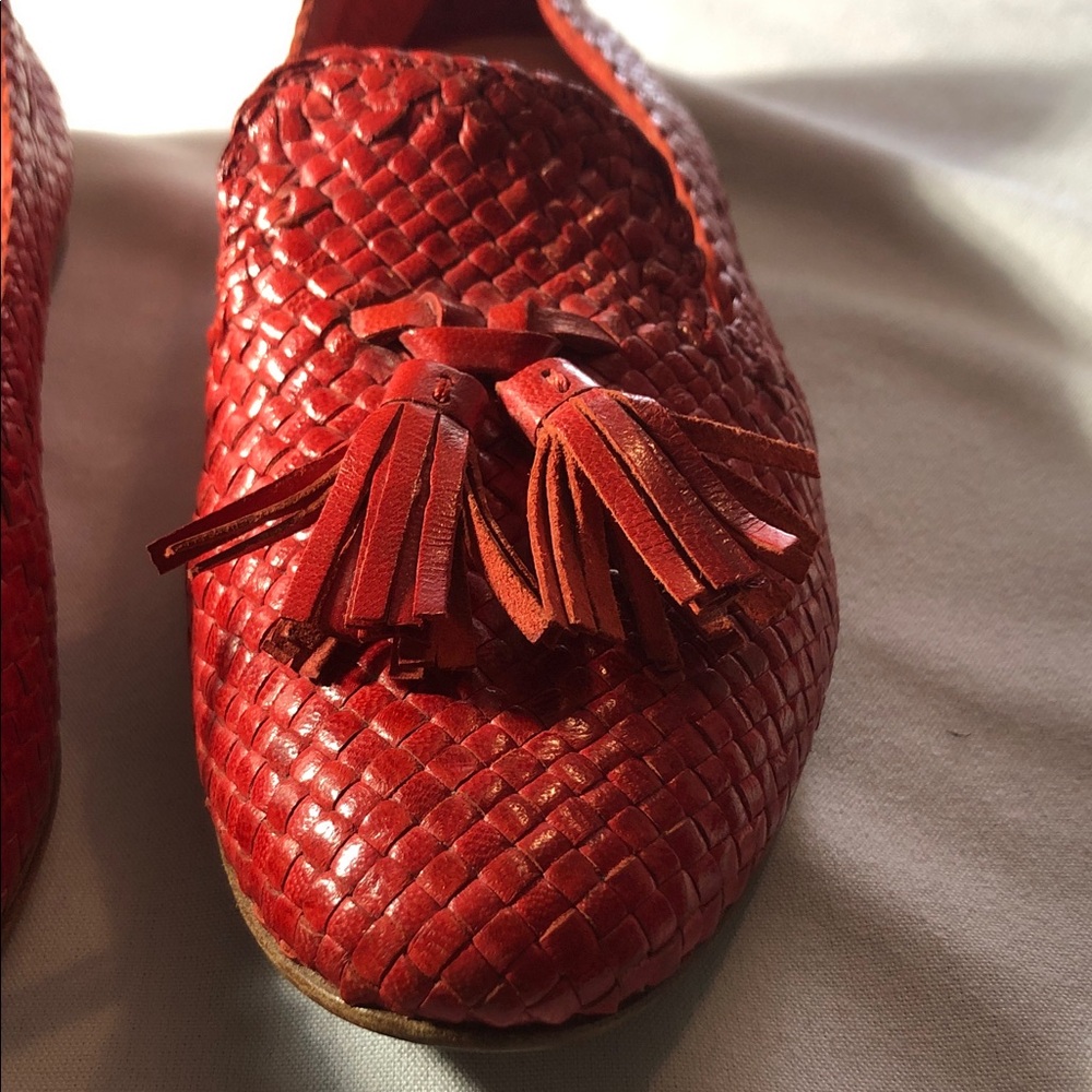 Prada Scarlet Woven Leather Tassel Loafers - Picture 2 of 7